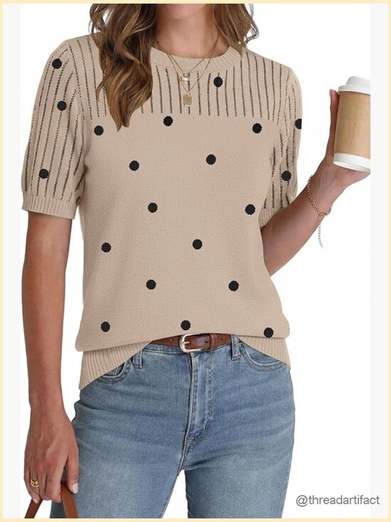 Sweaters - Women's Short Sleeve Crew Neck Hollow Out Pullover Sweater Blouse Lightweight